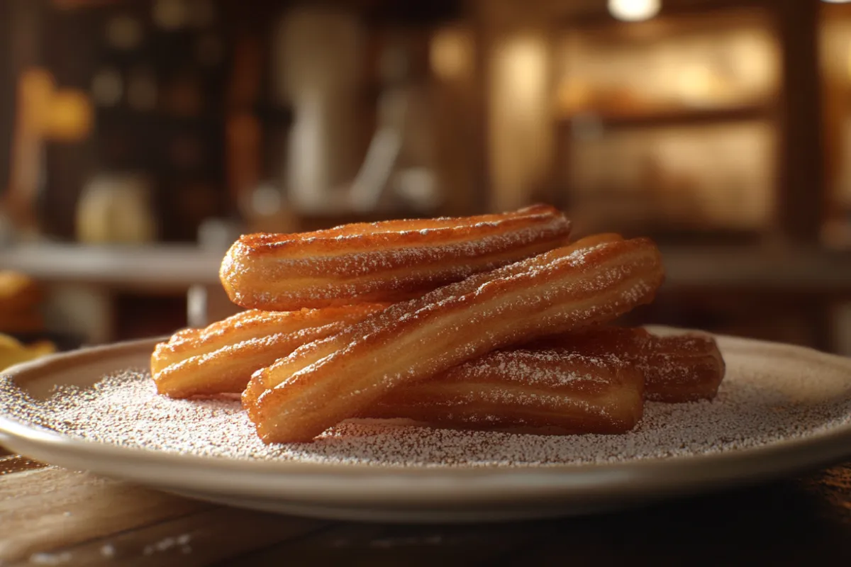 Crispy churros on a plate with sugar dusting, representing the question of whether churros are unhealthy.