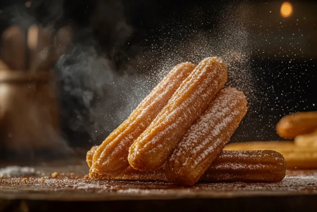 Golden churros dusted with cinnamon sugar, served with a rich chocolate dipping sauce.