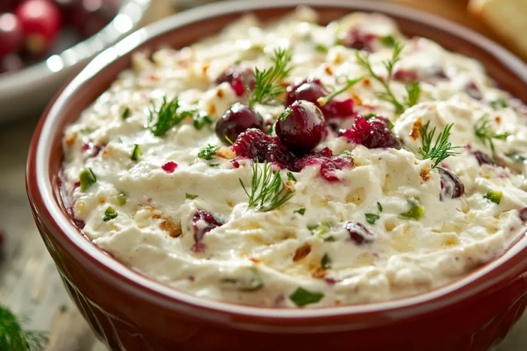 Costco Cranberry Jalapeño Dip in a container with fresh cranberries and jalapeños beside it, highlighting its seasonal appeal.