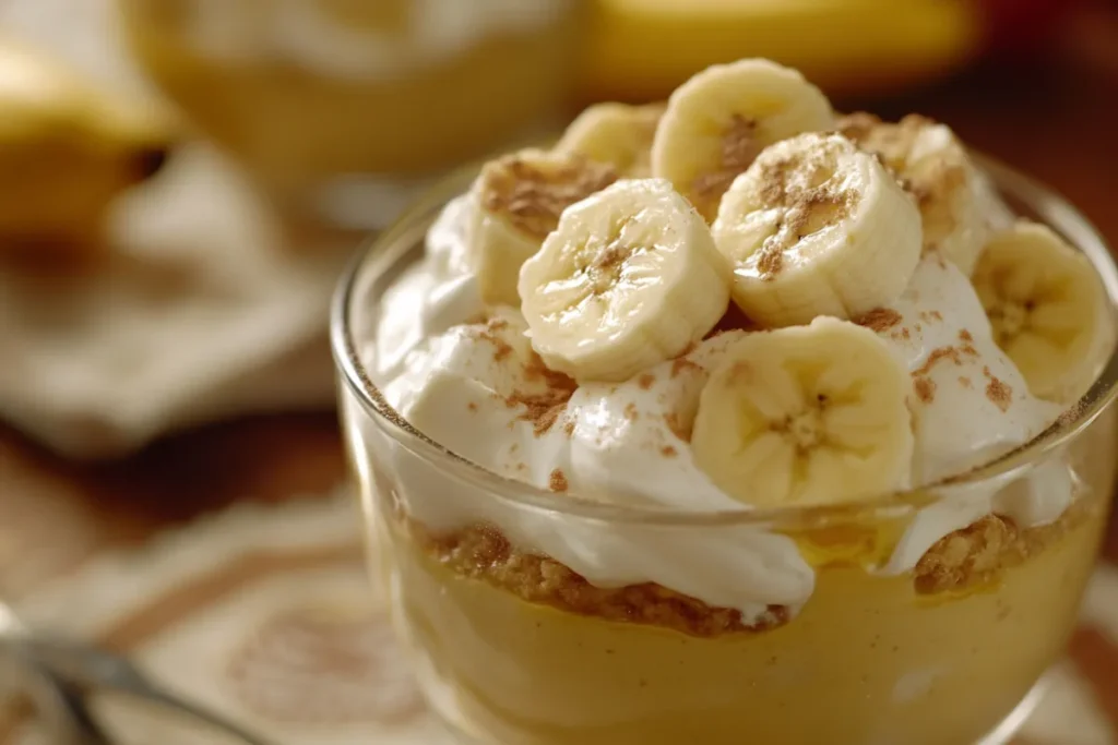 Ingredients for Patti LaBelle’s banana pudding recipe, featuring ripe bananas, vanilla wafers, and creamy pudding in a layered dessert.