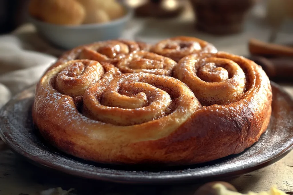 Flat, dense sourdough cinnamon rolls on a baking tray, highlighting issues with dough rising