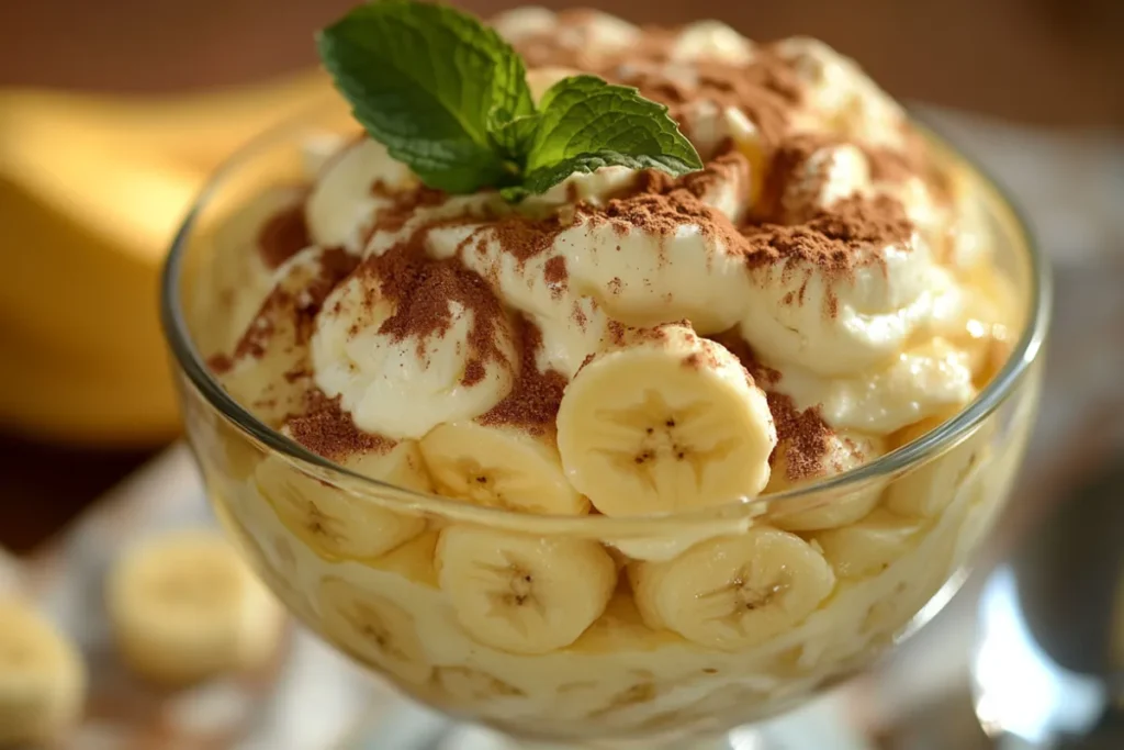 Classic homemade banana pudding with layers of vanilla custard, ripe bananas, and Nilla wafers.