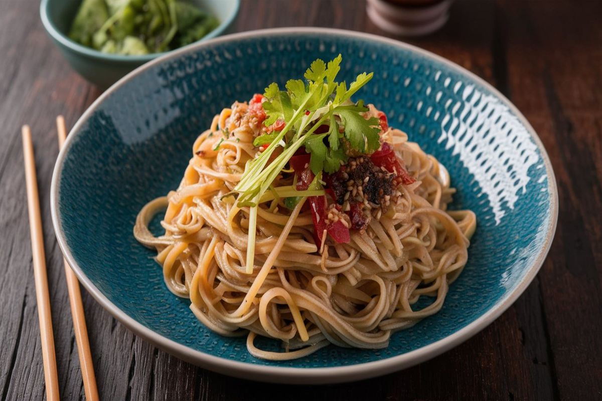 soba noodles near me A plate of Mushroom Spinach Pasta, showcasing perfectly cooked pasta mixed with sautéed mushrooms and fresh spinach, topped with grated Parmesan cheese.