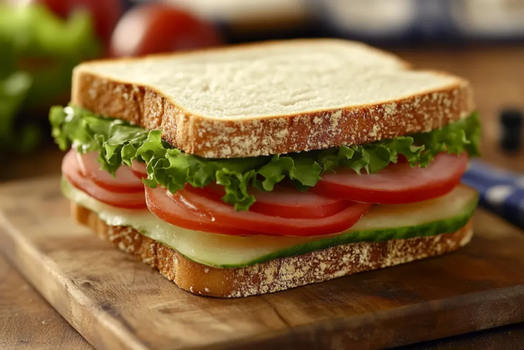 A golden-brown loaf of homemade sandwich bread, sliced and ready to serve, showcasing its soft and fluffy texture