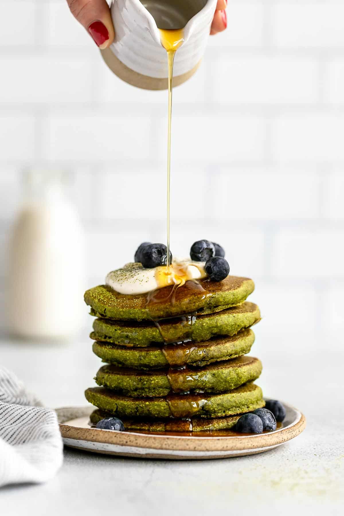 Fluffy Matcha Pancakes - Eat With Clarity