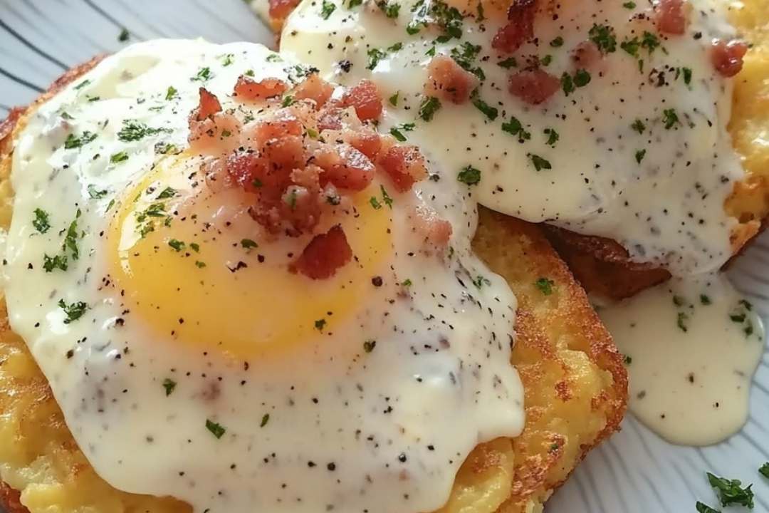 Egg Topped Hash Browns With Bacon Gravy