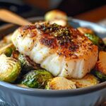 Lemon Garlic Butter Cod Bowls with Roasted Brussels Sprouts