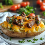 Loaded Baked Potato with Tender Steak Bites: A Flavor-Packed Delight